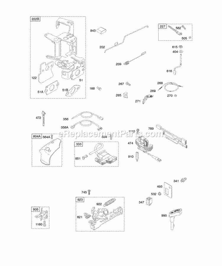 Controls Flywheel Brake Governor Spring Ignition Diagram and Parts List for 120602-0100-B1  Briggs and Stratton Engine